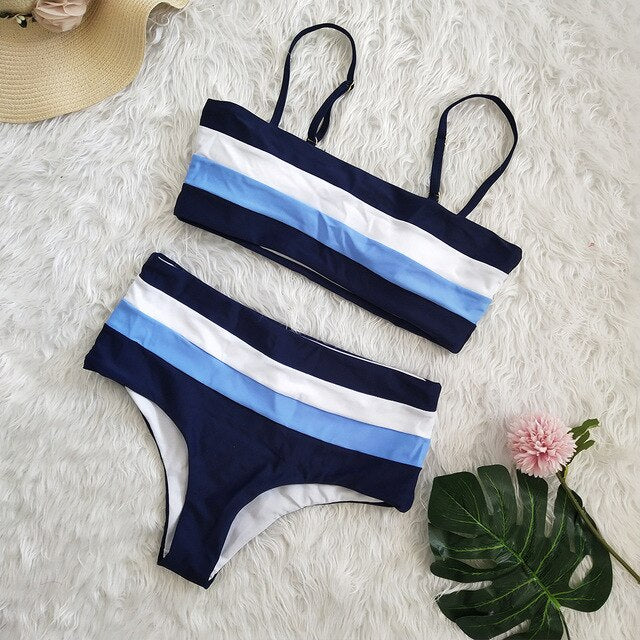 Sexy Bikinis Push Up Bikini 2020 New Arrival Striped Patchwork Swimwear Women Straps High Waist Swimsuit Biquini S-XL