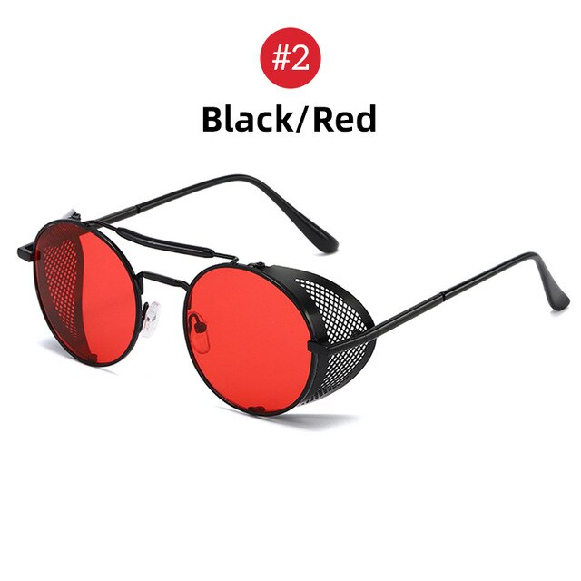 VIVIBEE Steampunk Sunglasses Men 2020 Trending Gothic Round Alloy Red Punk Goggles Retro Party Sun Glasses